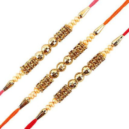Set of 3 Traditional Pearl Rakhi and Cadbury Silk Chocolates