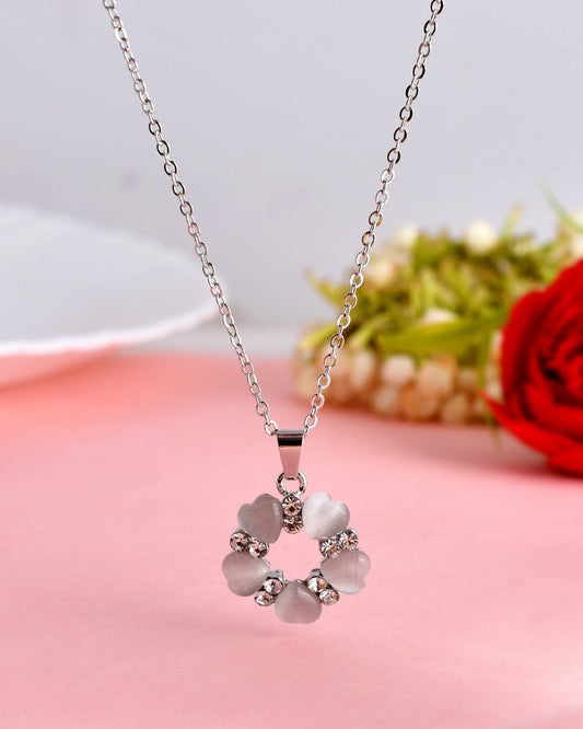 VOJ Women Beads Stainless Steel Sliver-Plated Chain with Heart-Shape Pendant - Grab2buy