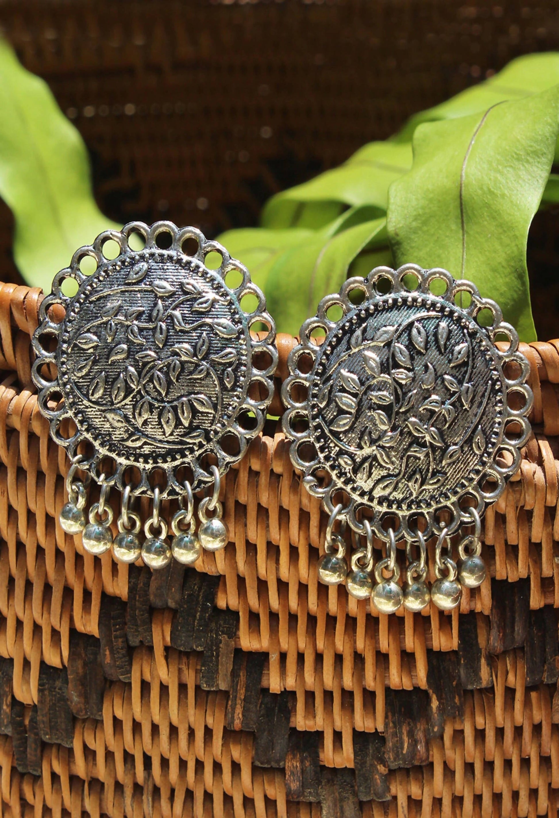 Mominos Fashion Johar Kamal Oxidised Silver Plated Stud Earrings - Grab2buy