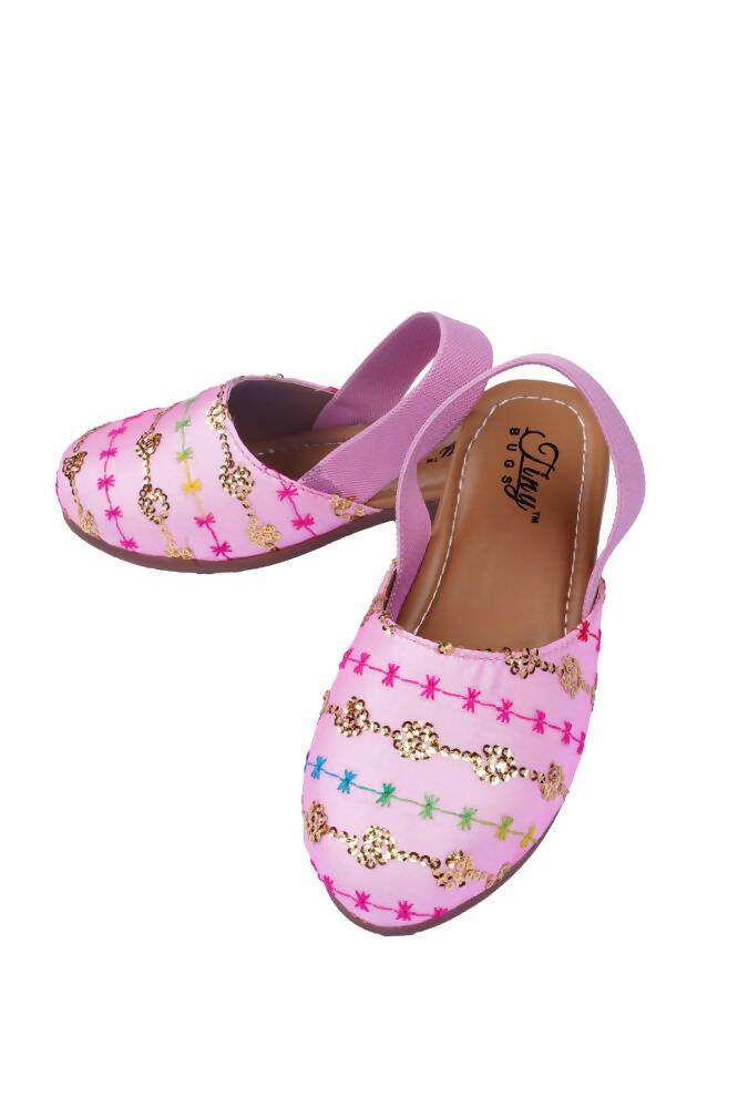 Tiny Bugs Girls Embroidered Strap Ethnic Jutis-Pink  Grab2Buy Tiny Bugs Grab2Buy