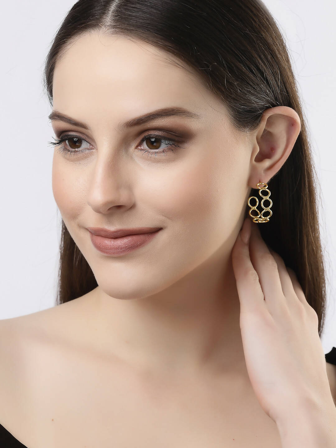 NVR Women Gold-Plated Contemporary Half Hoop Earrings - Grab2buy