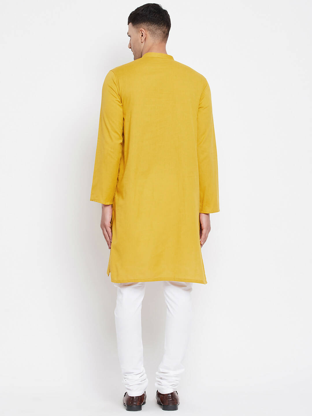 Even Apparels Yellow Pure Cotton Men's Sherwani Kurta With Open Front 