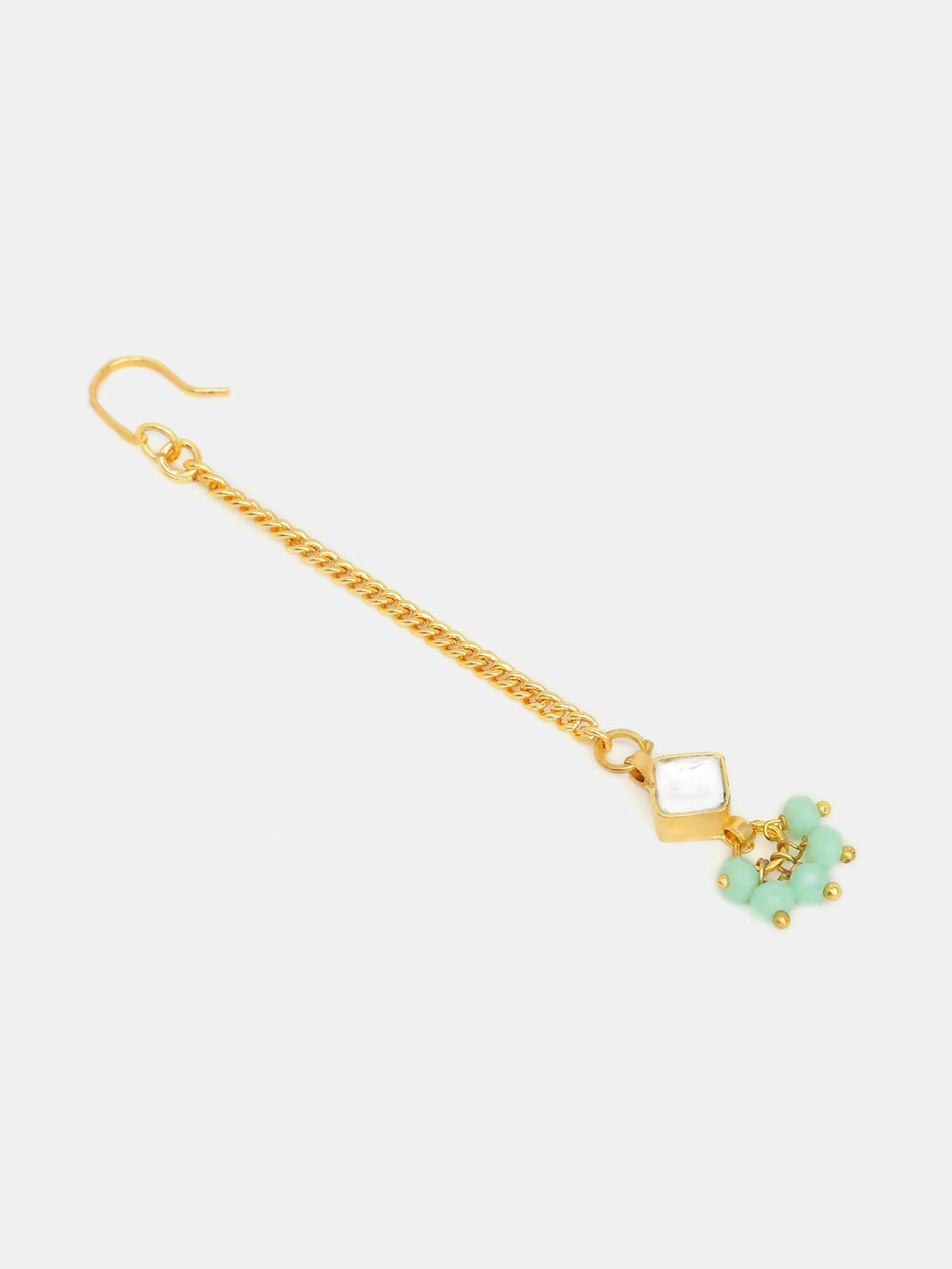 Ruby Raang Set Of Pastel Green Maang Tikka And Earrings