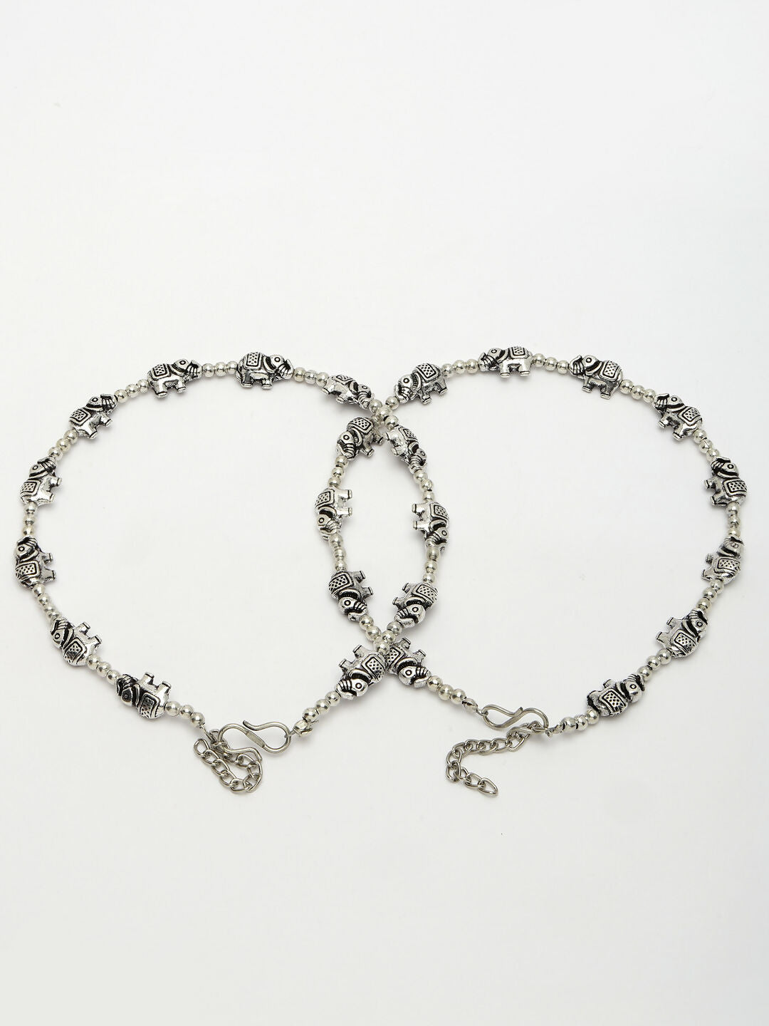 NVR Women's Set of 2 Silver-Plated Elephant Design Anklets 