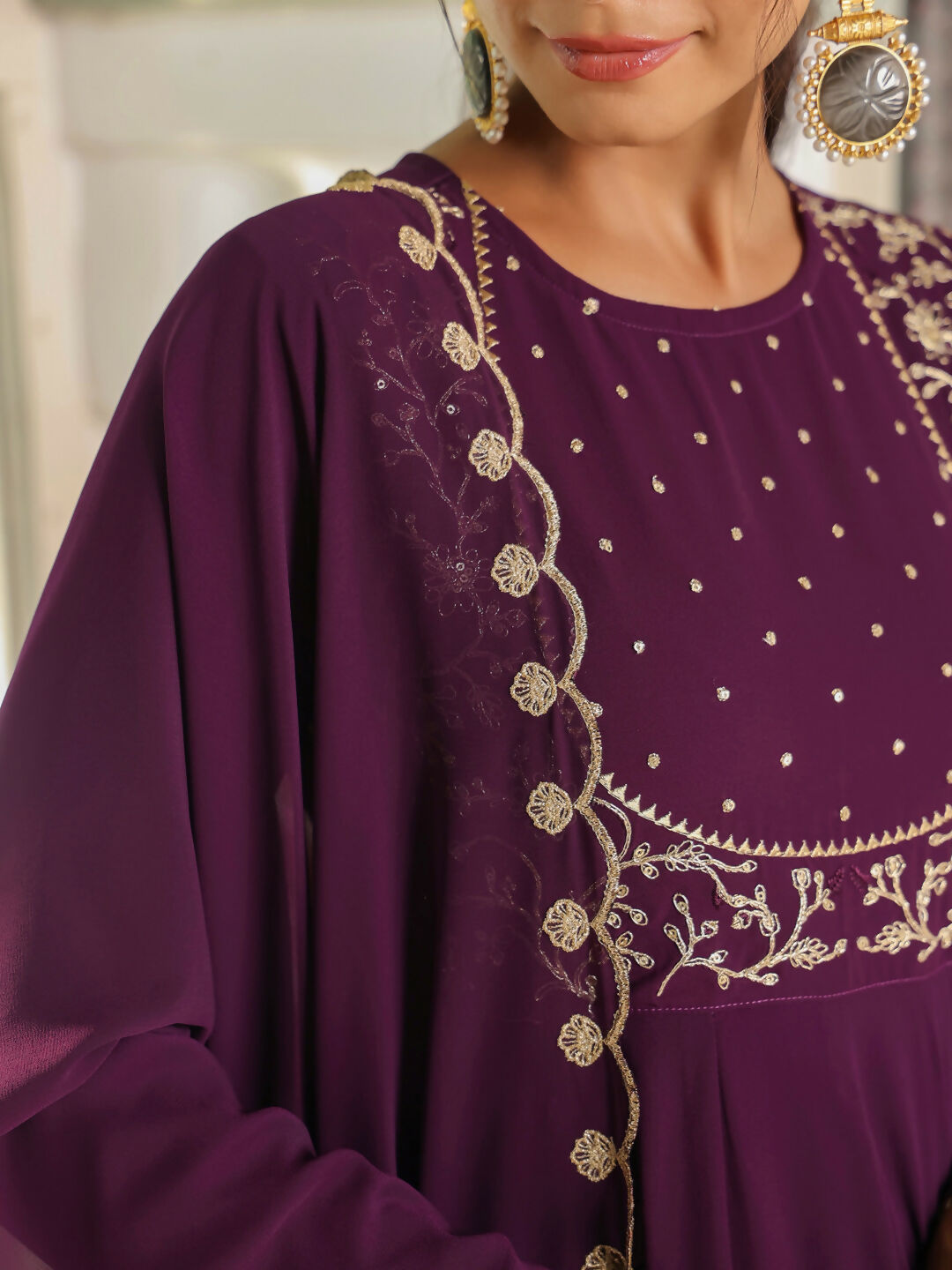 Janasya Purple Georgette Embroidered Kurta,Bottom & Dupatta 