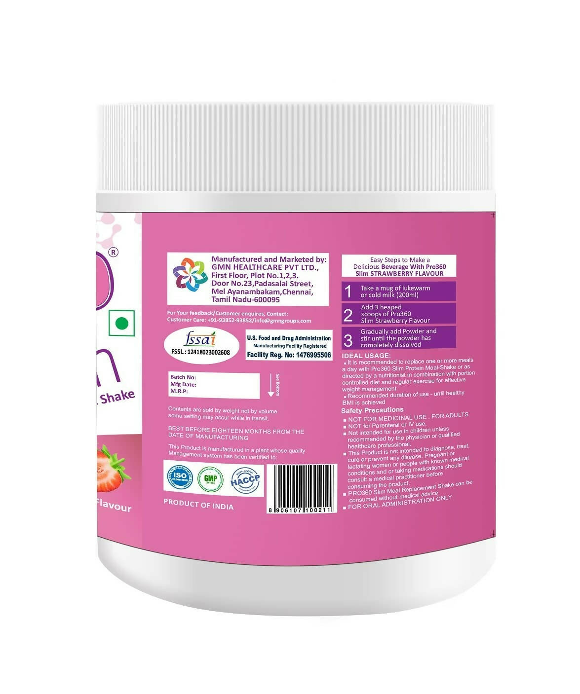 Pro360 Slim Weight Management Meal Replacement Protein Shake (Strawberry Flavour) 