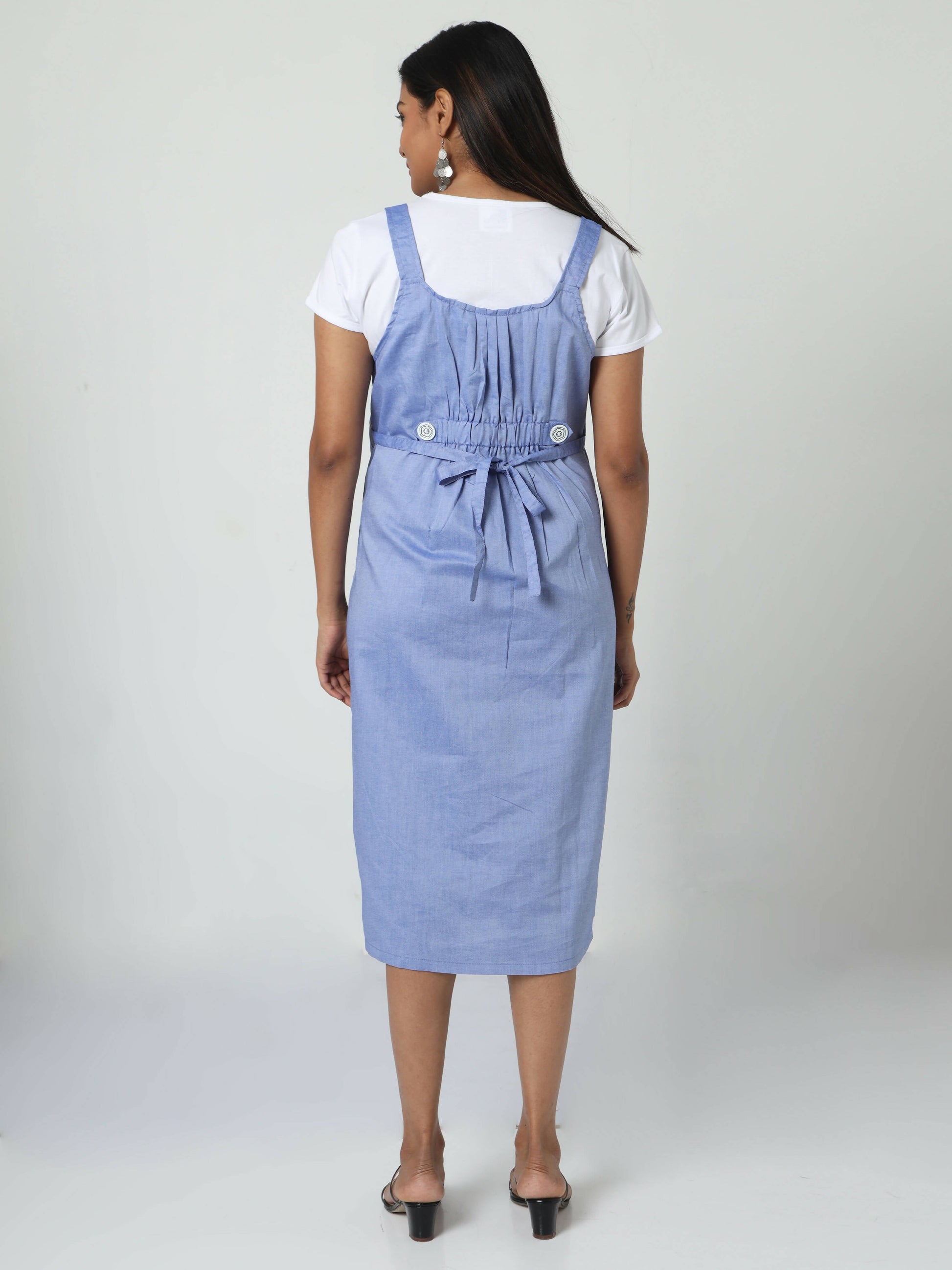 Manet Half Sleeves Solid Maternity Dress With Concealed Zipper Nursing Access - Blue