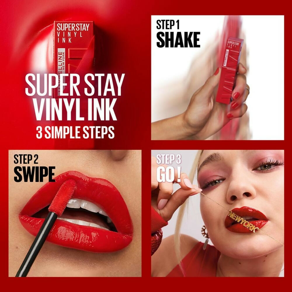 Maybelline New York Super Stay Vinyl Ink Liquid Lipstick, Instant Shine Lasts Up To 16H - Peppy