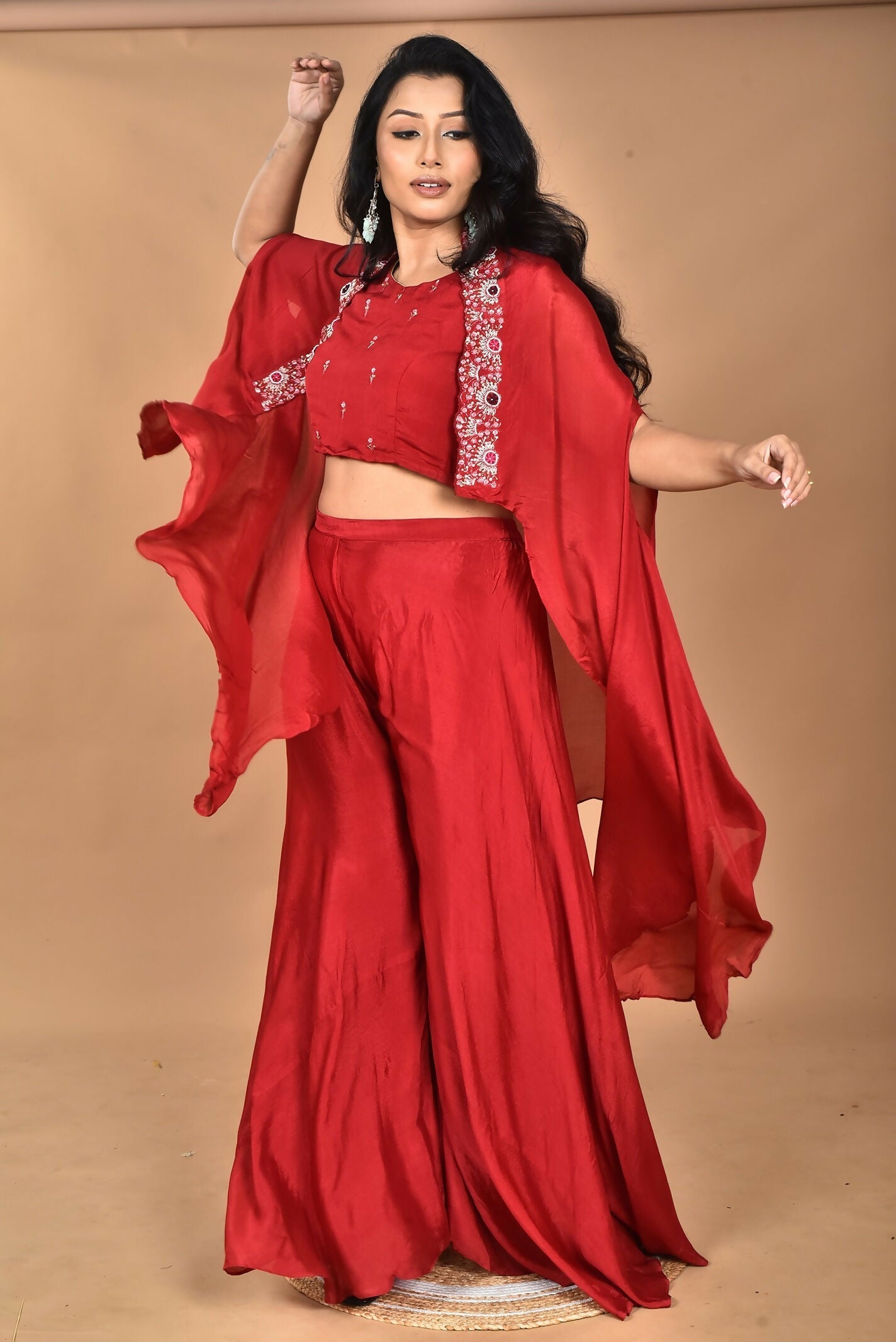 Morchari Women And Hand Embroidery Palazzo Set-Maroon 