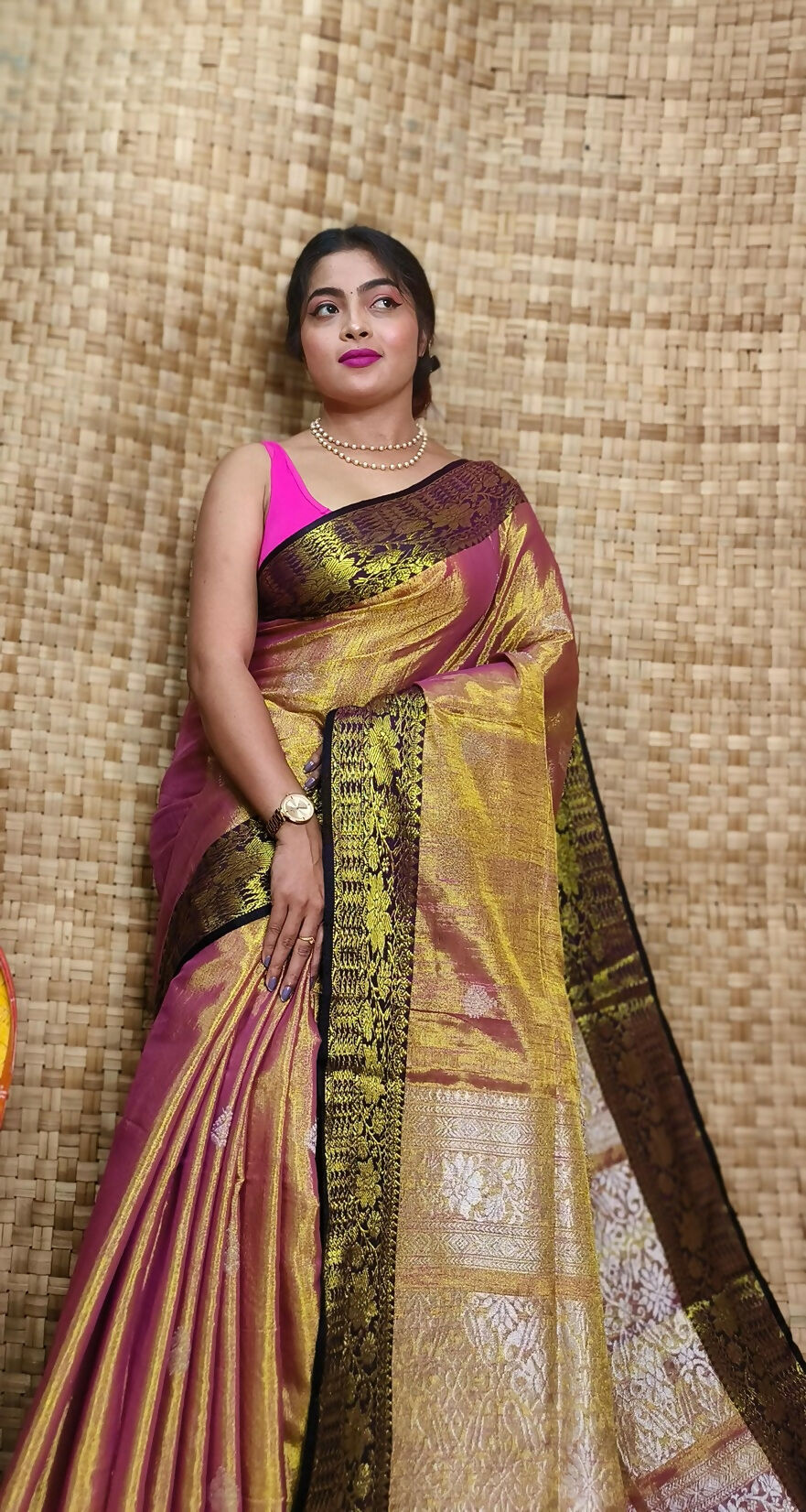 Exclusive Collection Golden Red Beautiful Tissue Benarasi Grab2Buy 