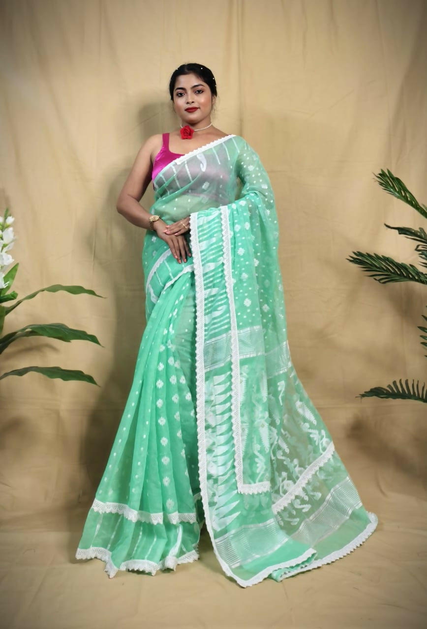 Exclusive Collection Beautiful Turquoise Jaal Jamdani Grab2Buy 