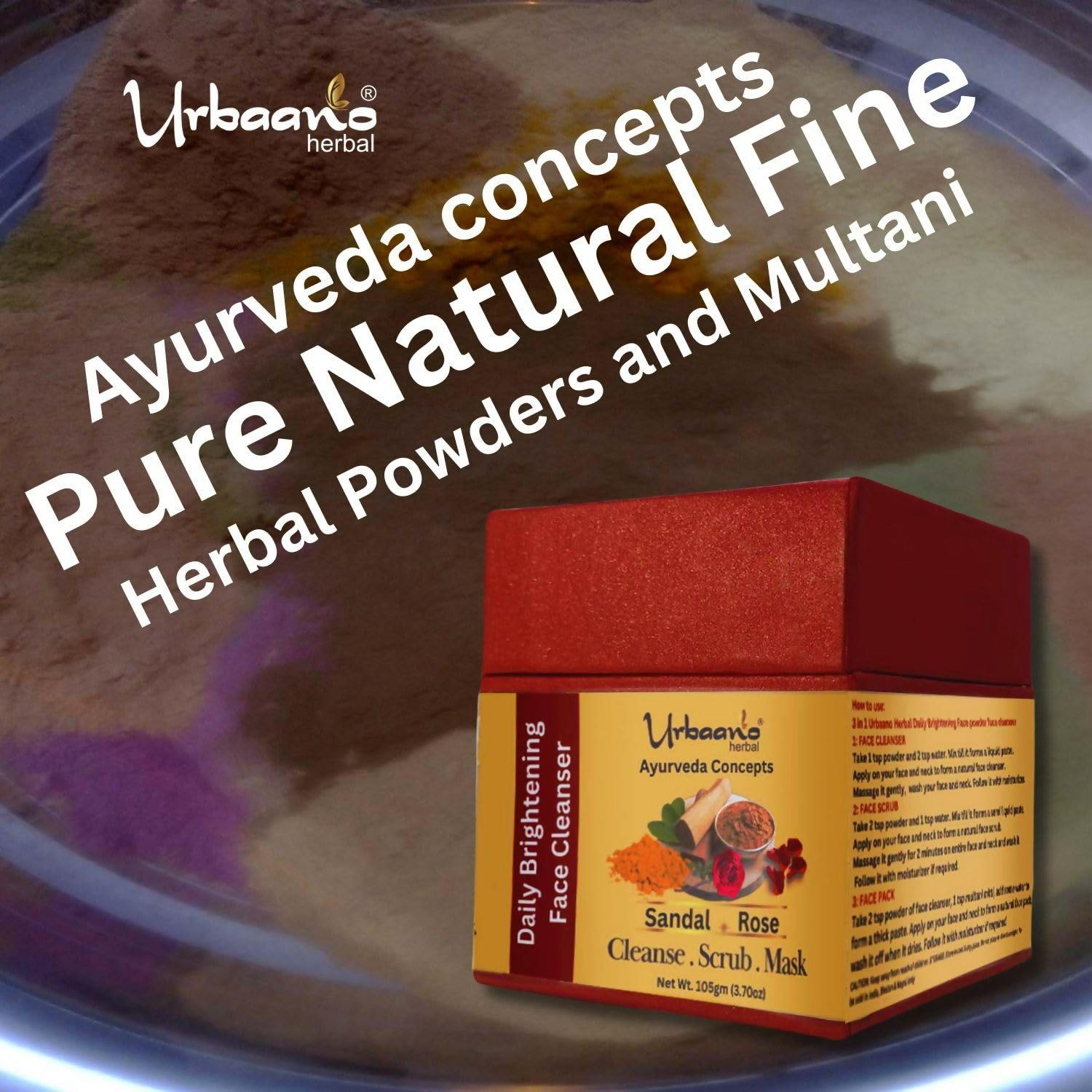 Urbaano Herbal Ayurveda Concepts Face Brightening Cleanser, Scrub, Mask 3-in-1 Instant Glow  Grab2Buy Urbaano Herbal Grab2Buy