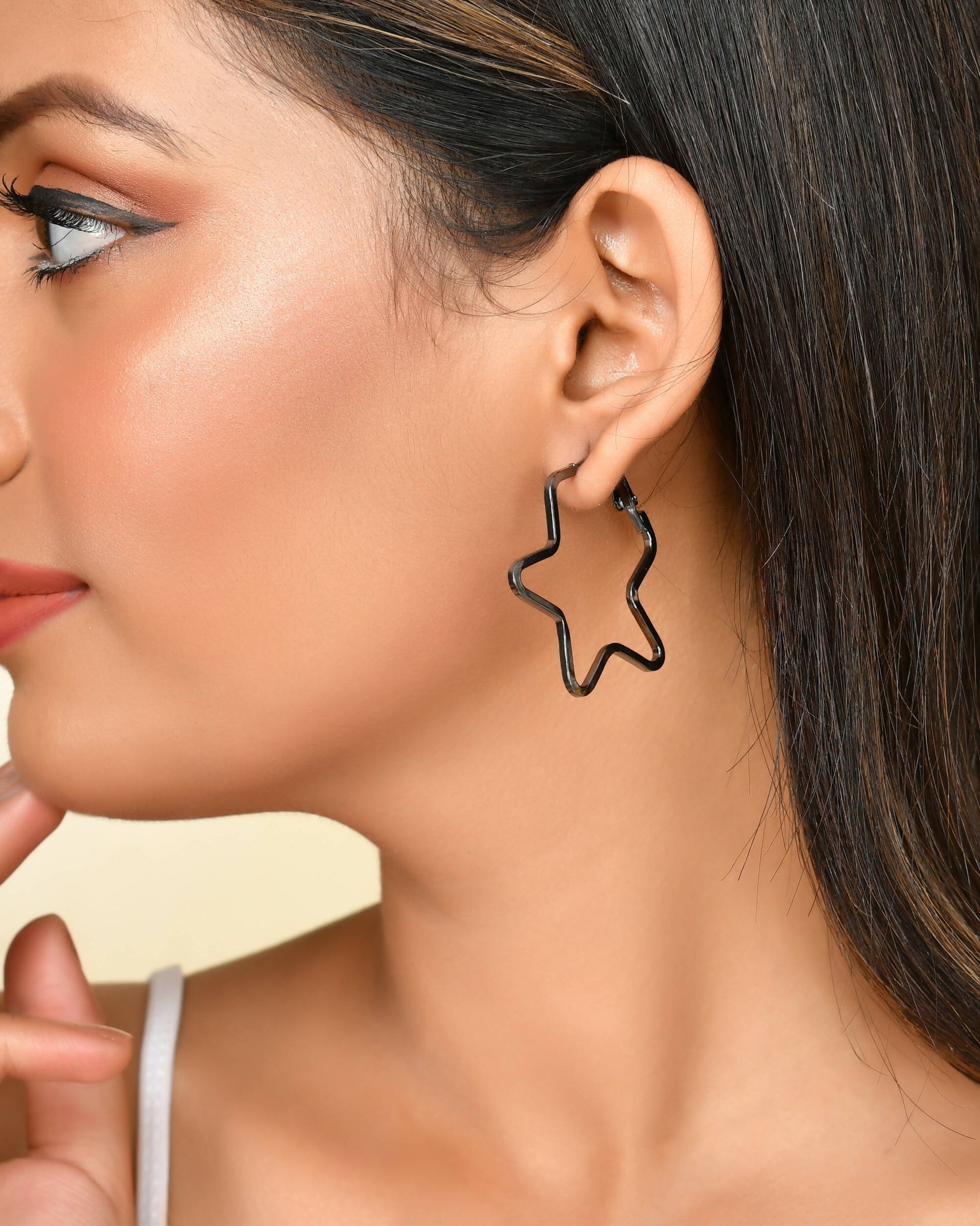 VOJ Women Rhodium Tonned Star Shape Stainless Steel Hoop Earrings - Grab2buy