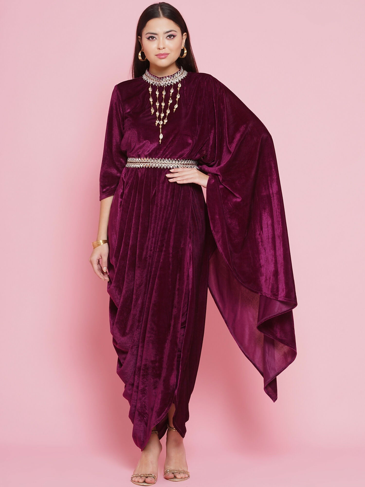 Joban Fashion Wine Drape Kurta and Pant