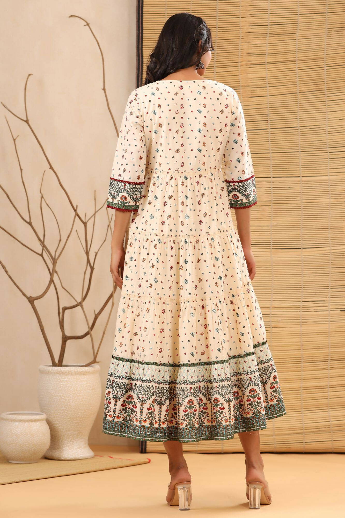Juniper Women Ivory Cambric Printed Tiered Dress