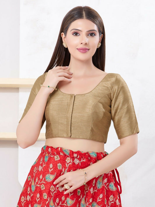 Joban Fashion Copper Dupion Silk Elbow Sleeveless Front Open Blouse
