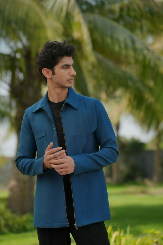 Sleek Teal Blue Shacket by Hilo Design