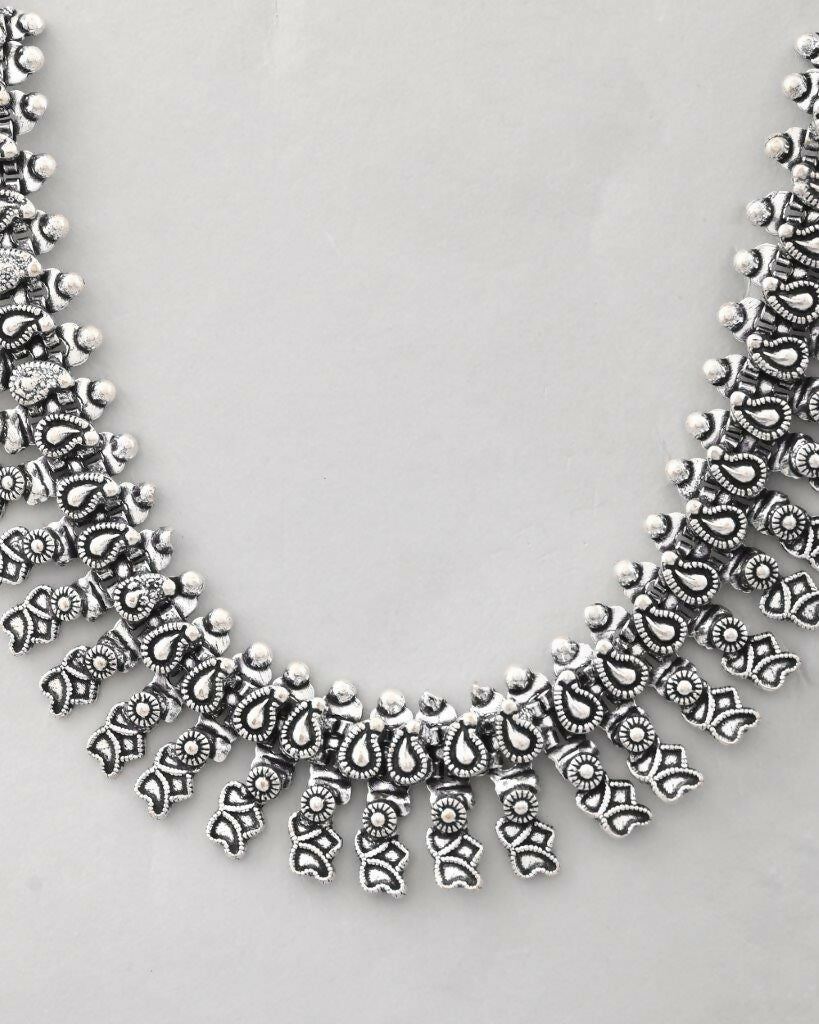 VOJ Silver-Toned Silver-Plated Oxidized Necklace 