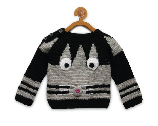 Chutput Kids Grey Coloured Solid Pullover with Mouse Cartoon