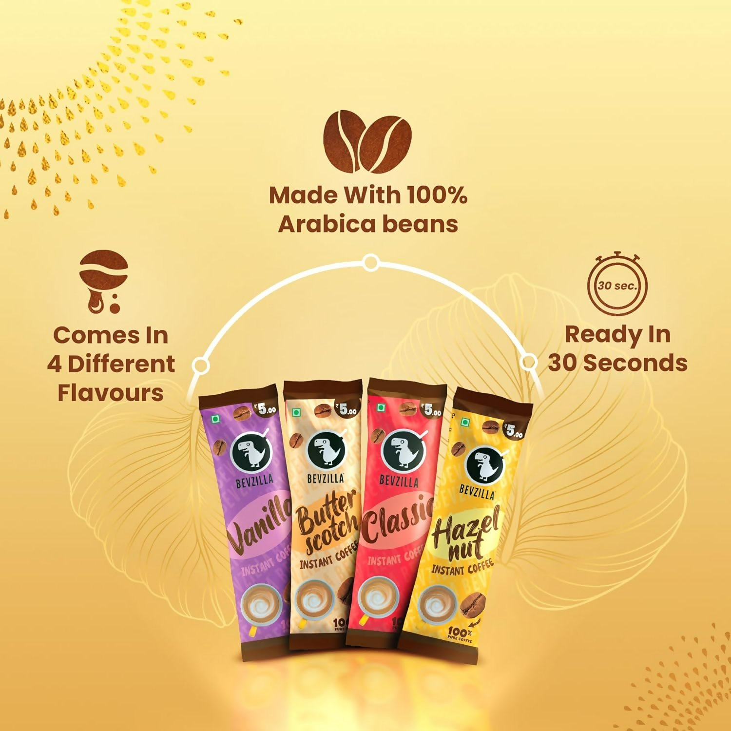 Bevzilla Premium Glass & 25 Flavoured Coffee Sachets 