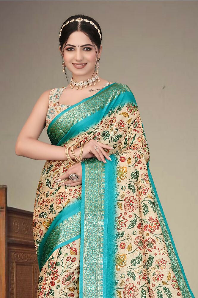 PR Fashion Multi Heavy Rich Cotton Silk Digital Print & Jacquard Saree