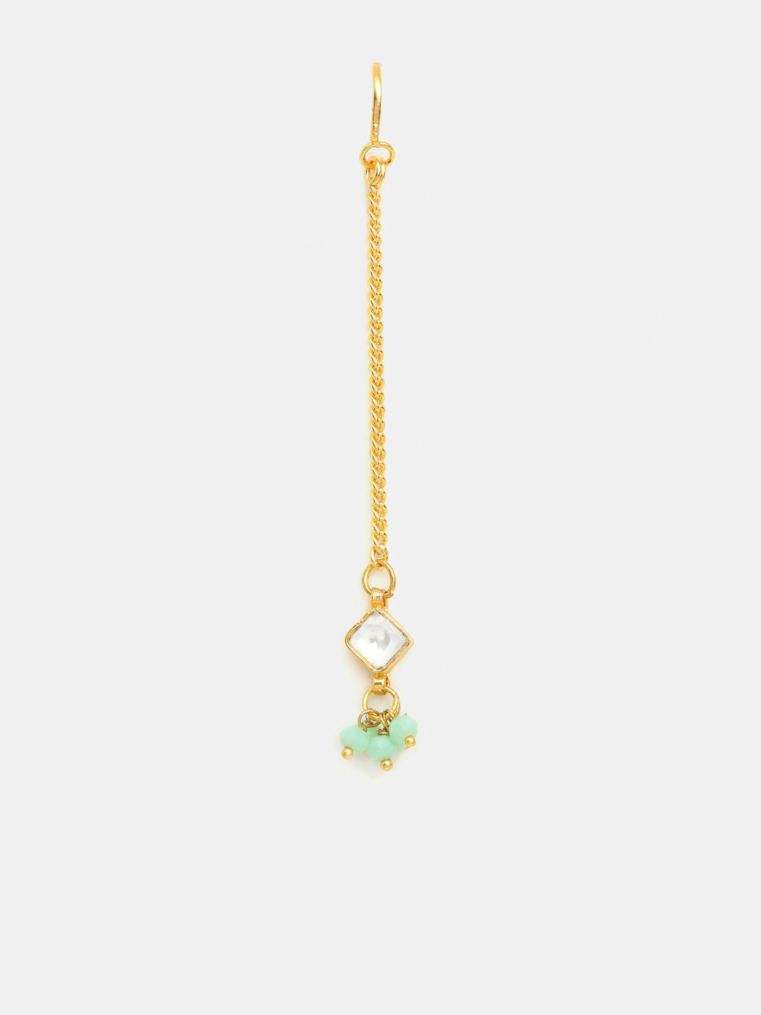 Ruby Raang Set Of Pastel Green Maang Tikka And Earrings