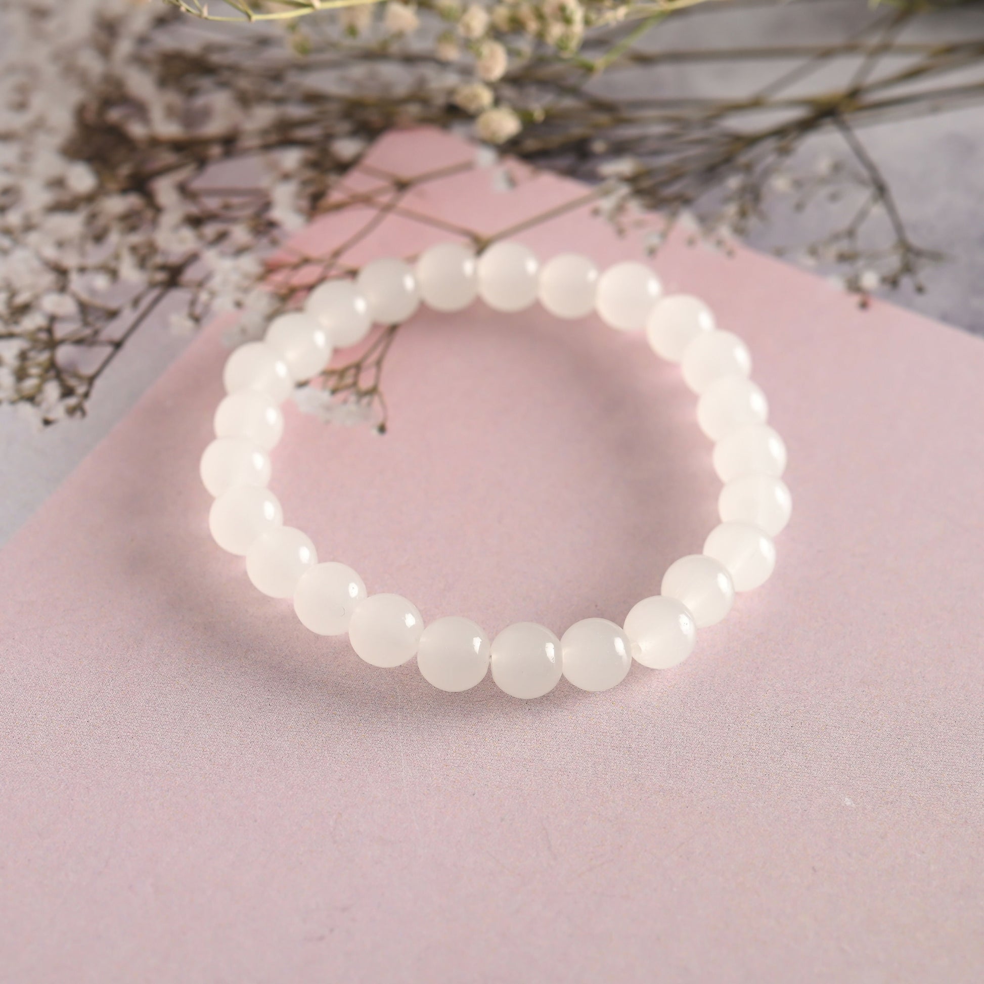 NVR Men & Women White Marbel Crystal Elasticated Bracelet