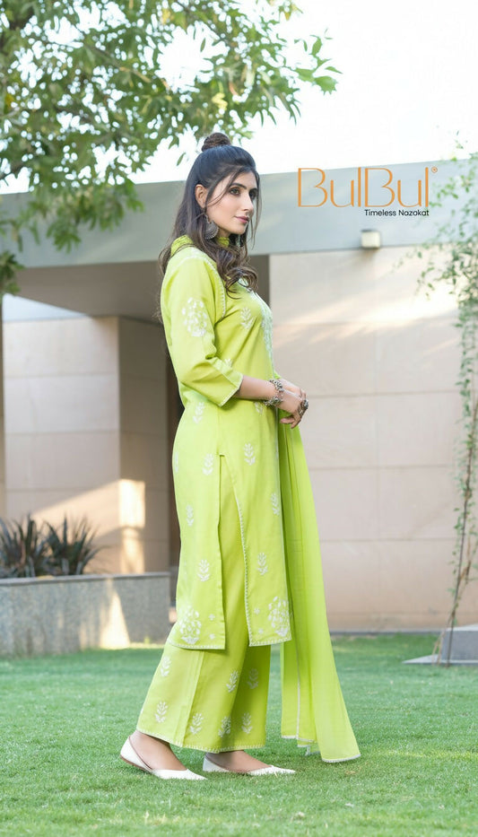 BulBul Akshyani Green Rayon Kurta Set with Dupatta