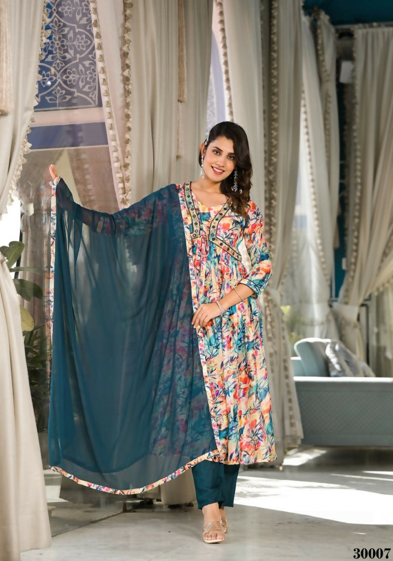 Designer Stylish Multi Slim Georgette Stitched Suit With Dupatta - Kiyara