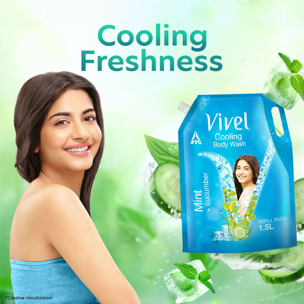 Vivel Cooling Body Wash Mint & Cucumber Moisturizing Shower Gel Supersaver XL Refill Pouch  Grab2Buy Vivel Grab2Buy