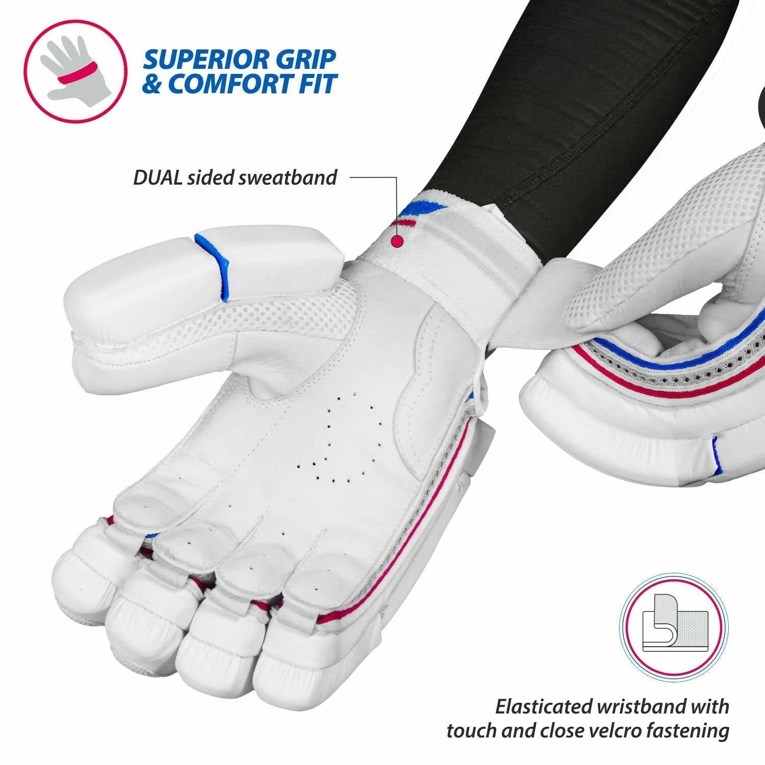 DSC Intense Frost Leather Cricket Batting Gloves for Mens - Right Hand, White, One Size 