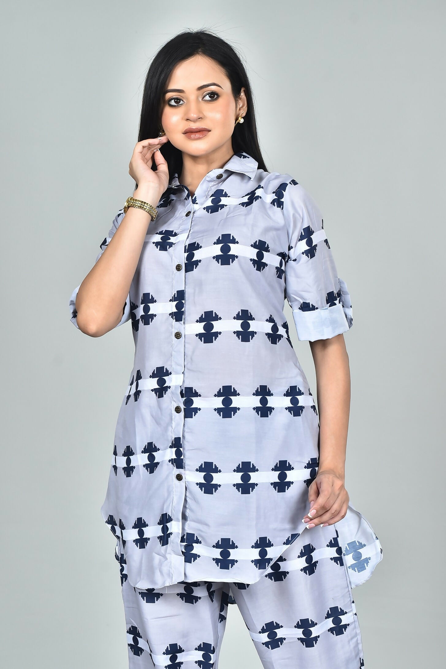 Morchari Digital Print Semi Muslin Co-Ord Set Top & Trouser-Multicolor 