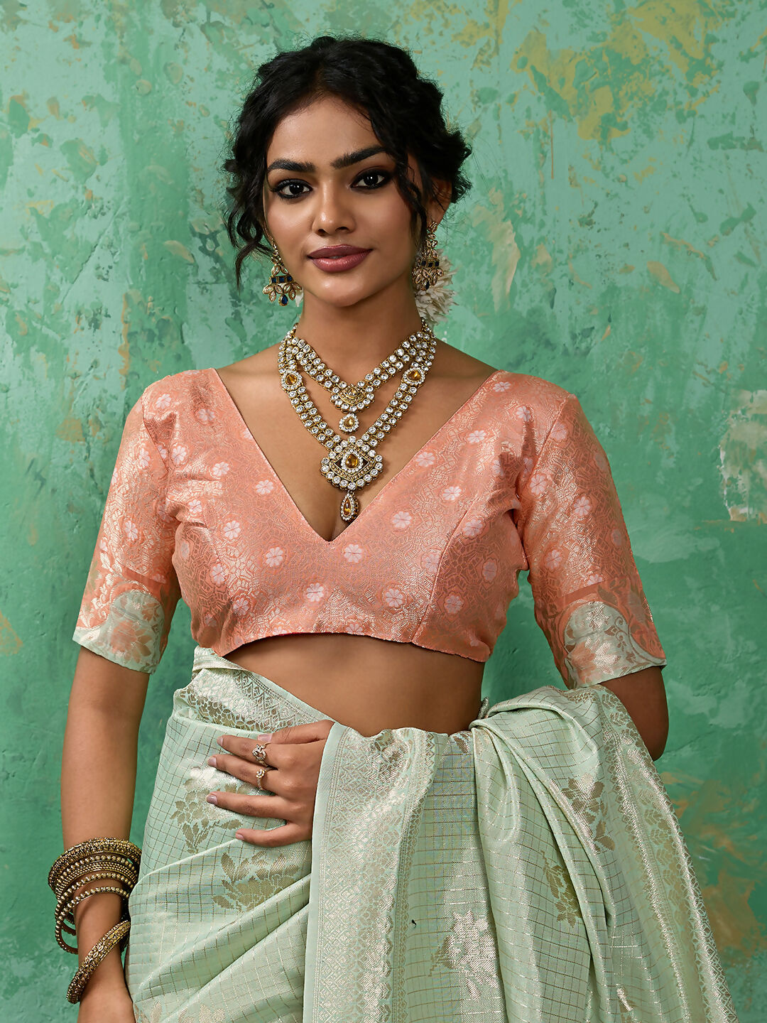 Shree Shyam Fashion Rama Green Linen Cotton Saree