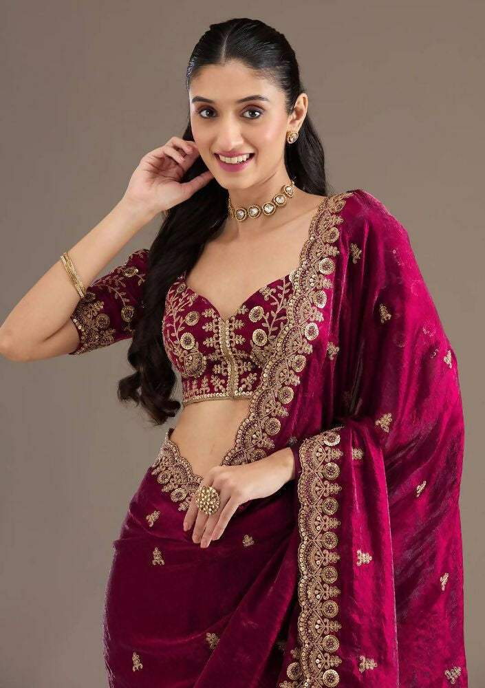 Joban Fashion Red Frendy Satin Silk Party Wear Sarees