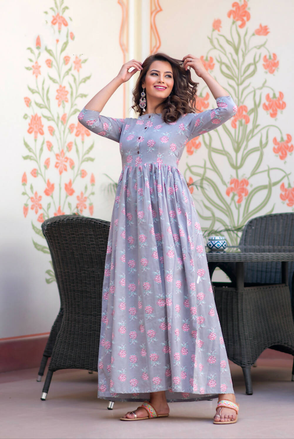 Partywear Designer Lavender Pure Maslin Gown - Anbazaar