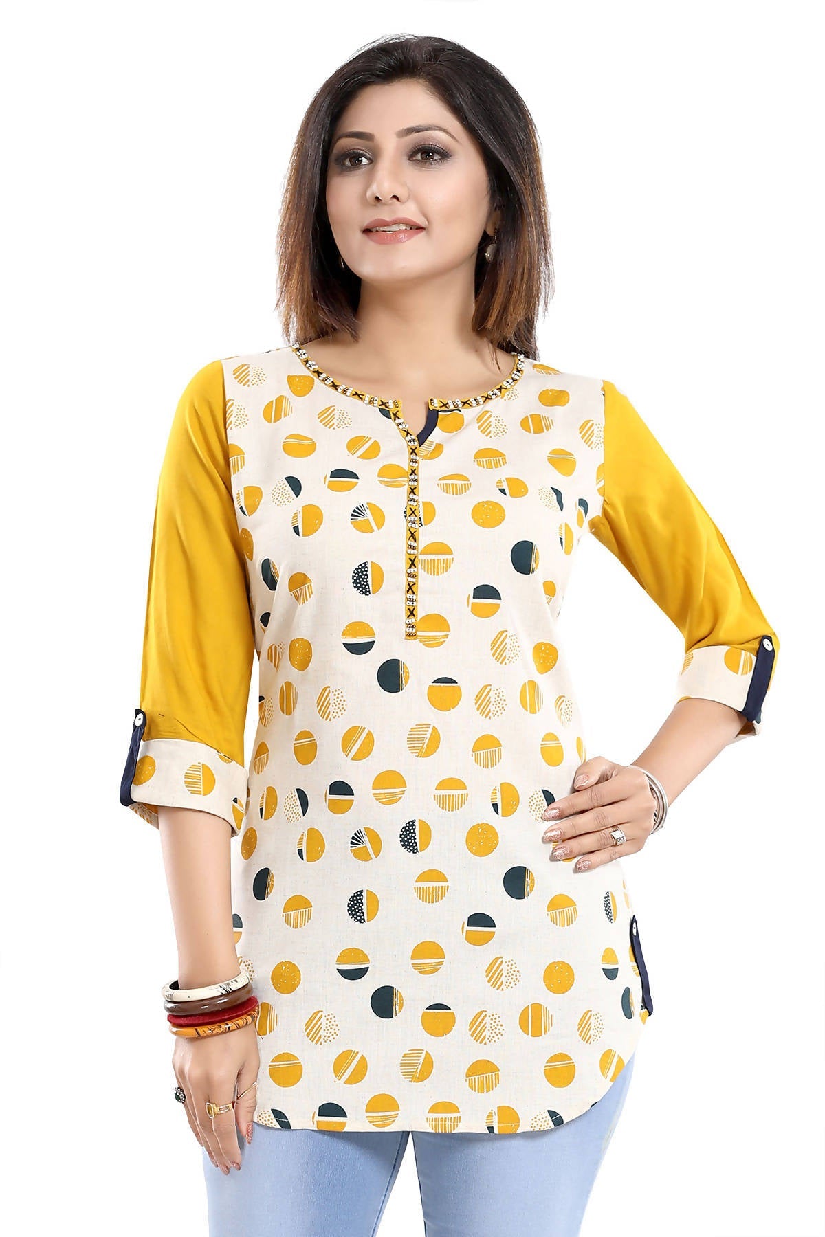 Snehal Creations Cotton Printed Apple-Cut Short Tunic