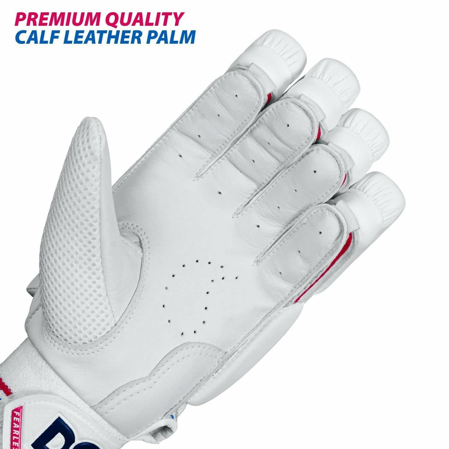 DSC Intense Frost Leather Cricket Batting Gloves for Mens - Right Hand, White, One Size 