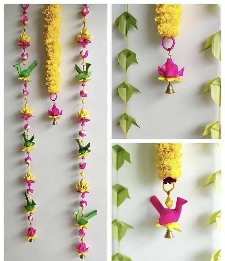 Shuddh Natural Hand Made Palm Leaf Fish & Lotus Hanging 