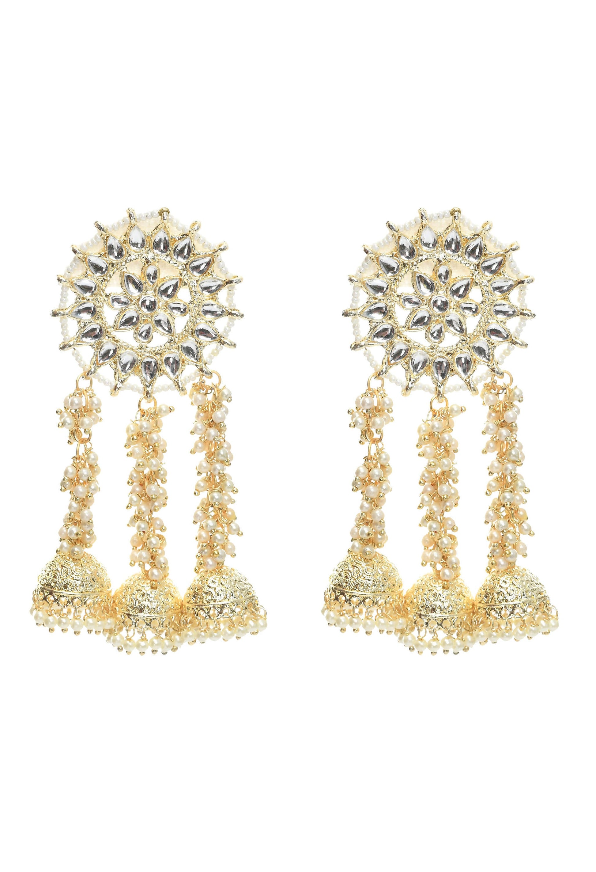 Mominos Fashion Johar Kamal Golden Plated Earrings With Kundan & Pearls - Grab2buy