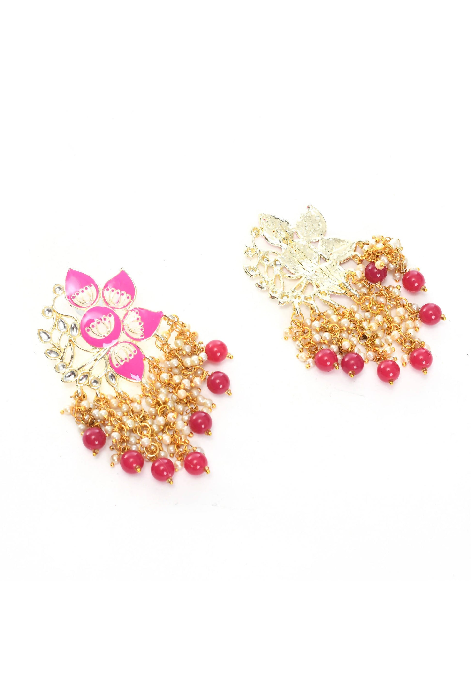 Mominos Fashion Johar Kamal Gold-Plated Kundan Pink Meenakari Earrings - Grab2buy