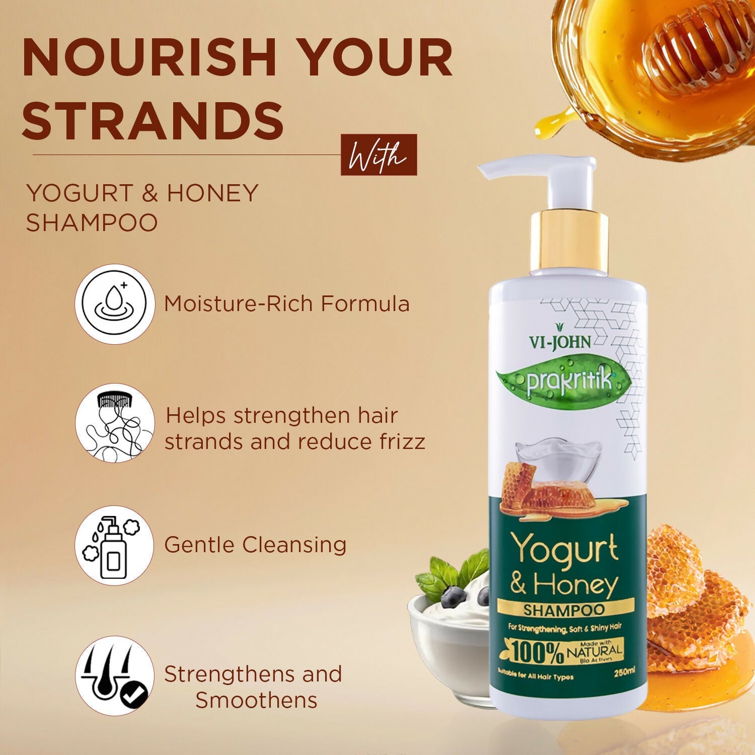 VI-JOHN Prakritik Yogurt & Honey Shampoo Cleanses Scalp, Made With 100% Natural Bio Actives  Grab2Buy VI-JOHN Grab2Buy