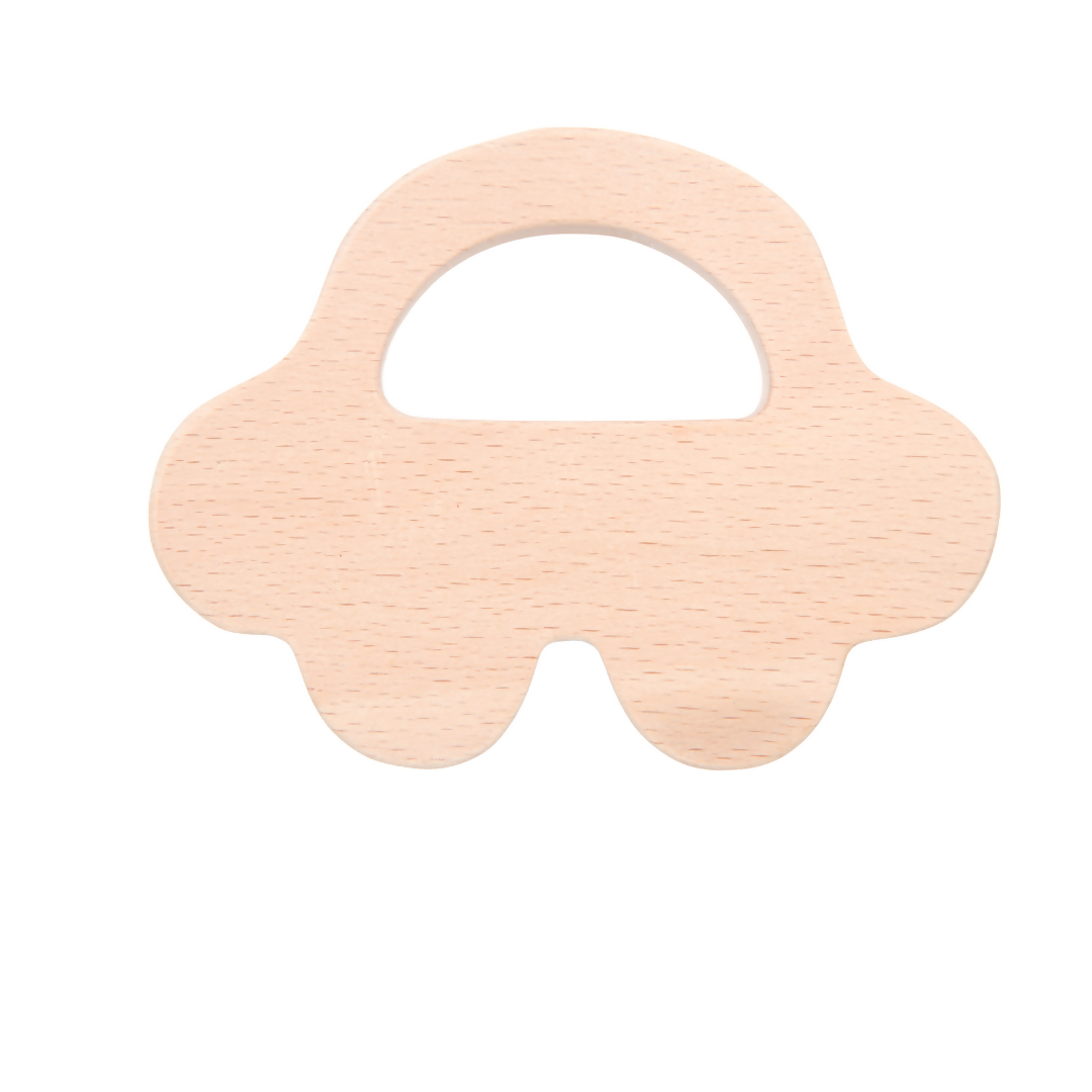 Nesta Toys Wooden Car & Elefant Teether Set, Beech Wood Teether for Babies