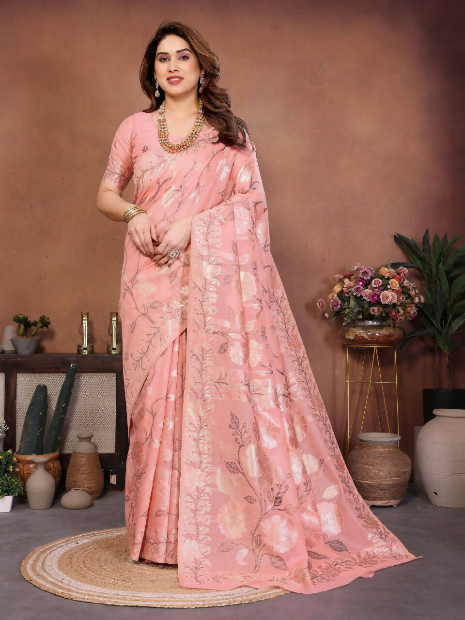 Teeya Creation New Latest Trendy Wedding Wear Pashmina Silk Saree-Peach