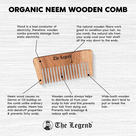 The Legend Organic Pure Neem Wood Comb Wide Teeth