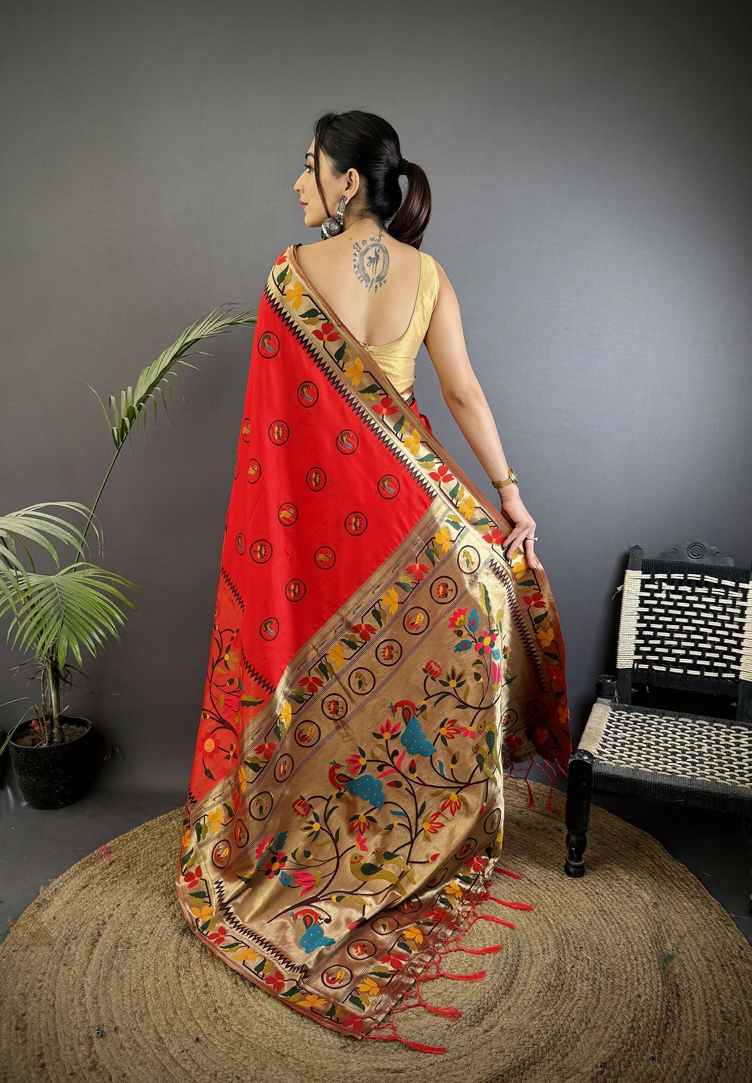 Joban Fashion Red Paithani Soft Silk Meenakari Saree