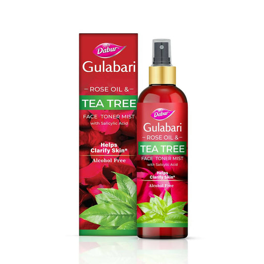 Dabur Gulabari Rose Oil & Tea Tree Face Toner Mist | Ayurvedic Toner for Pore Tightening & Glow 