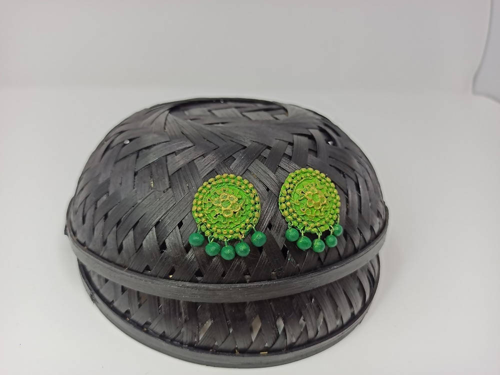 Terracotta Boho Style Studs With Dangles-Green