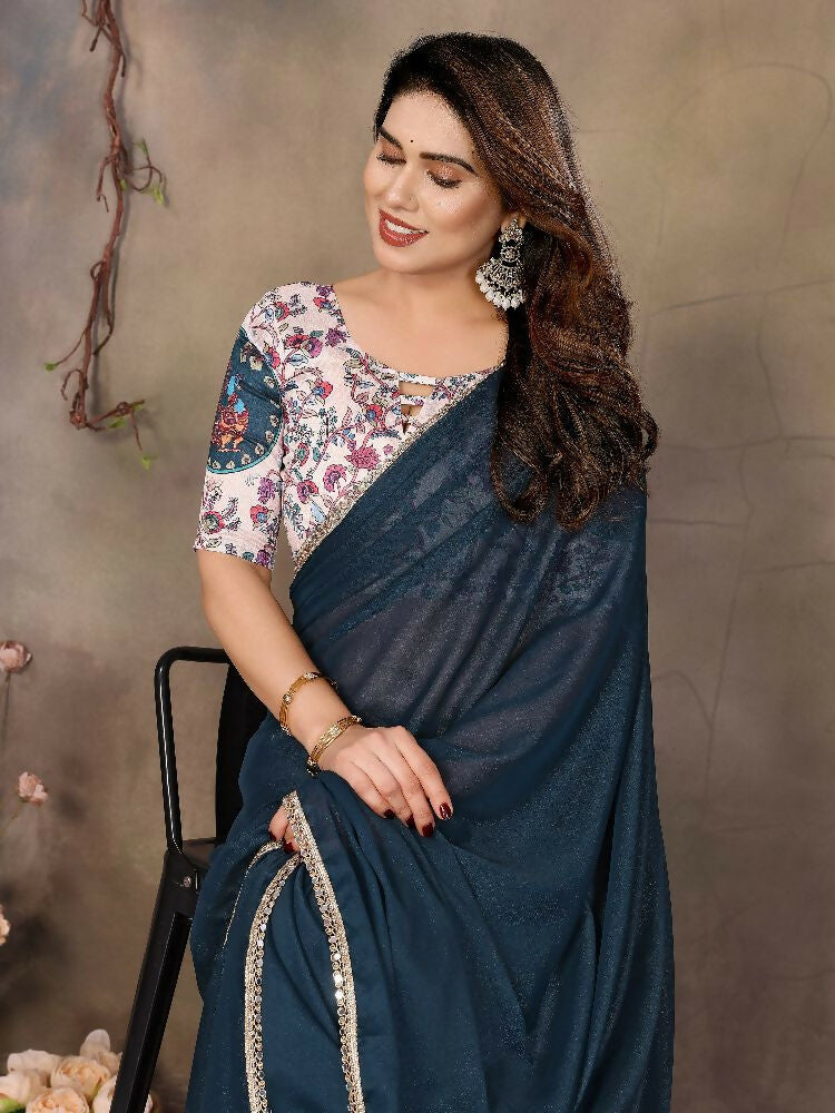 PR Fashion Morpich Star Georgette Solid Georgette With Mirror Border Saree