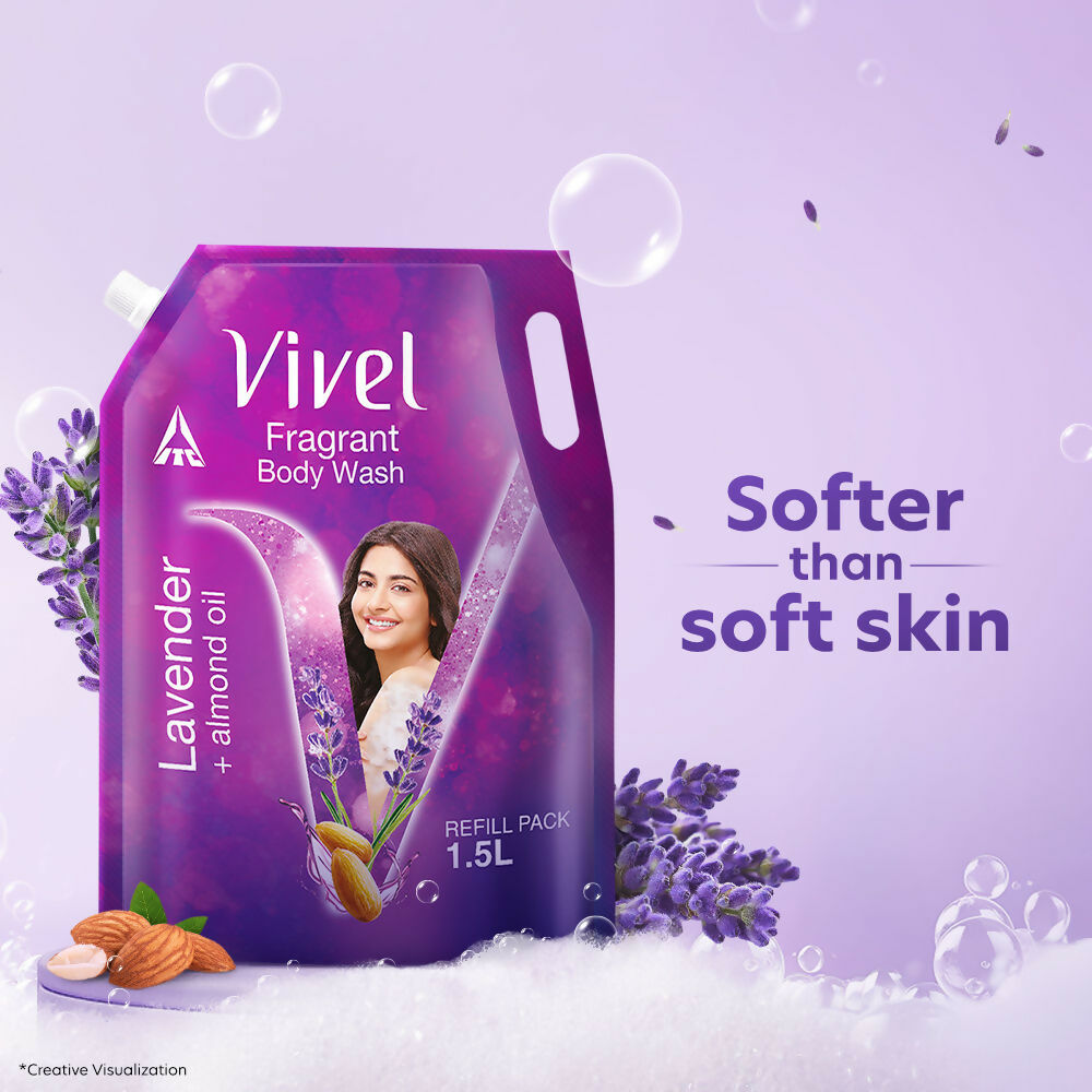 Vivel Fragrant Body Wash Lavender & Almond Oil Shower Gel Supersaver XL Refill Pouch  Grab2Buy Vivel Grab2Buy