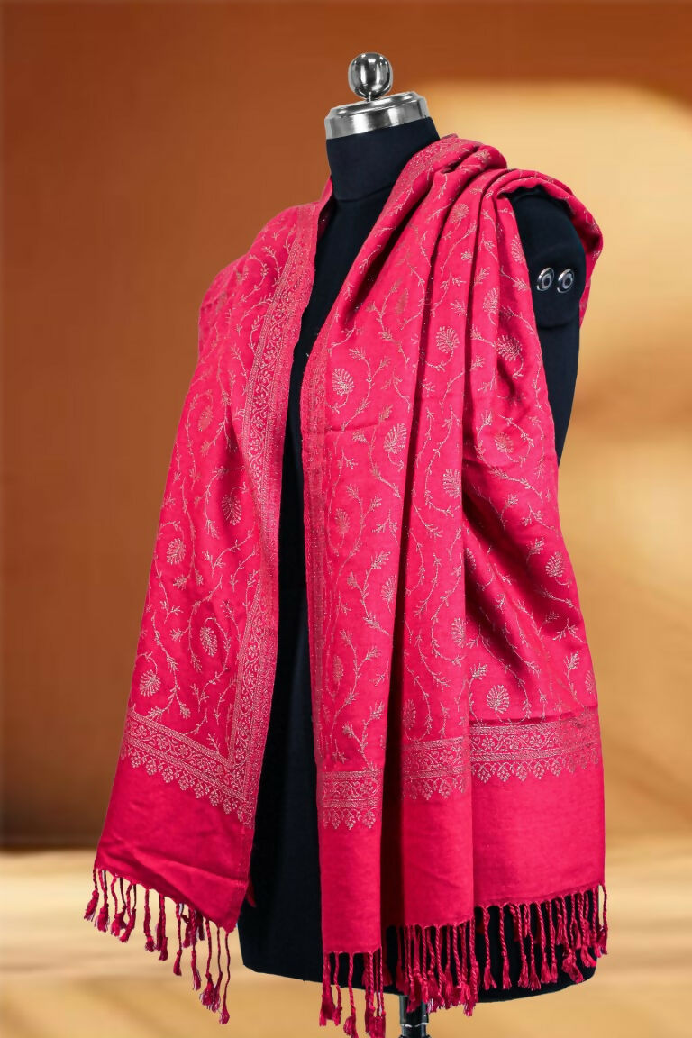 Weaving Mystery Handloom Pashmina Shawl-Kaani Zari - Pink  Grab2Buy Weaving Mystery Grab2Buy